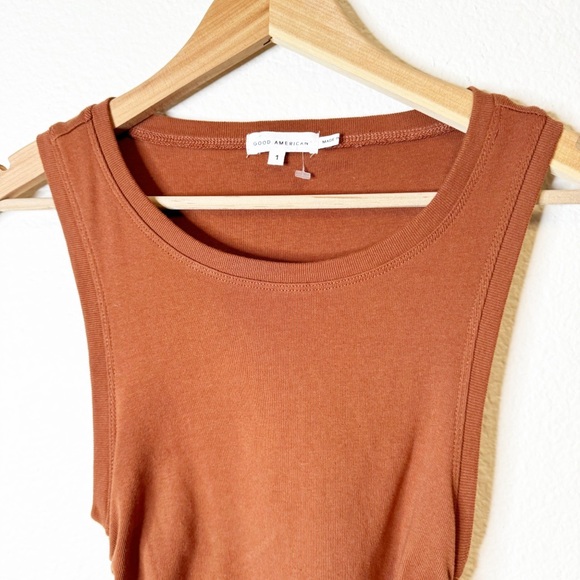 Good American Ruched Mini Dress in Brown Tortoise Shell Size 1 or Small - Picture 3 of 5